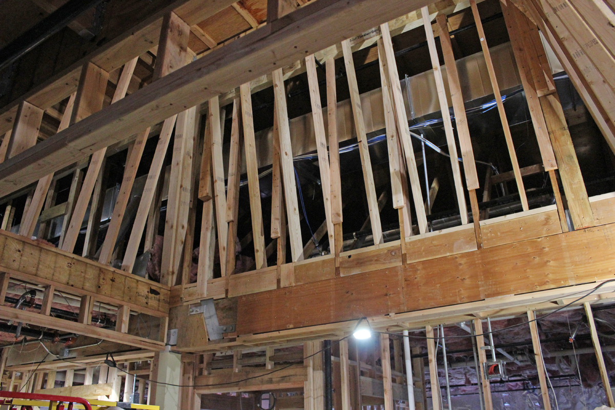 Framing for a grand skylight in the main floor commons of the new early learning center