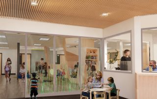 Rendering of the lobby of the new Clackamas Early Learning Center
