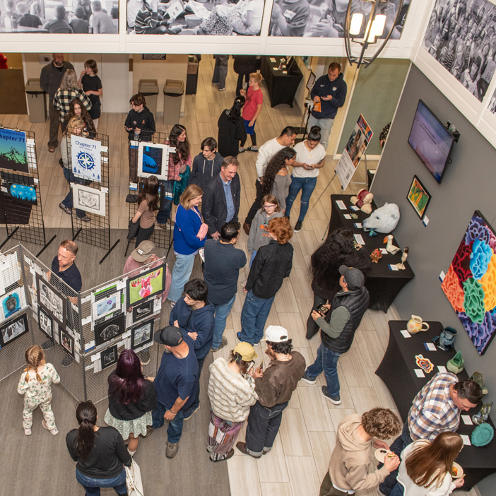 Aerial view of the crowd viewing the art at the 2024 Clackamas ESD Regional Art Show
